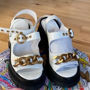 Jeffrey Campbell White and Gold Platform Sandals- CRUNCHED